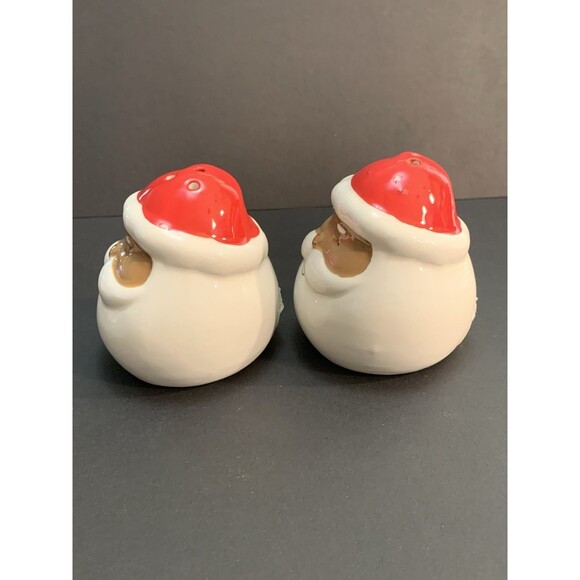 Peppermint Lane Smiling Santa Salt & Pepper Shakers Brown Red White Set of 2 - Picture 4 of 12